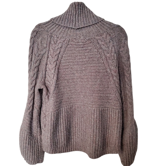 49. Express Pastel Knit Turtle Neck Sweater Lace Up Sleeve Size M - Picture 2 of 11